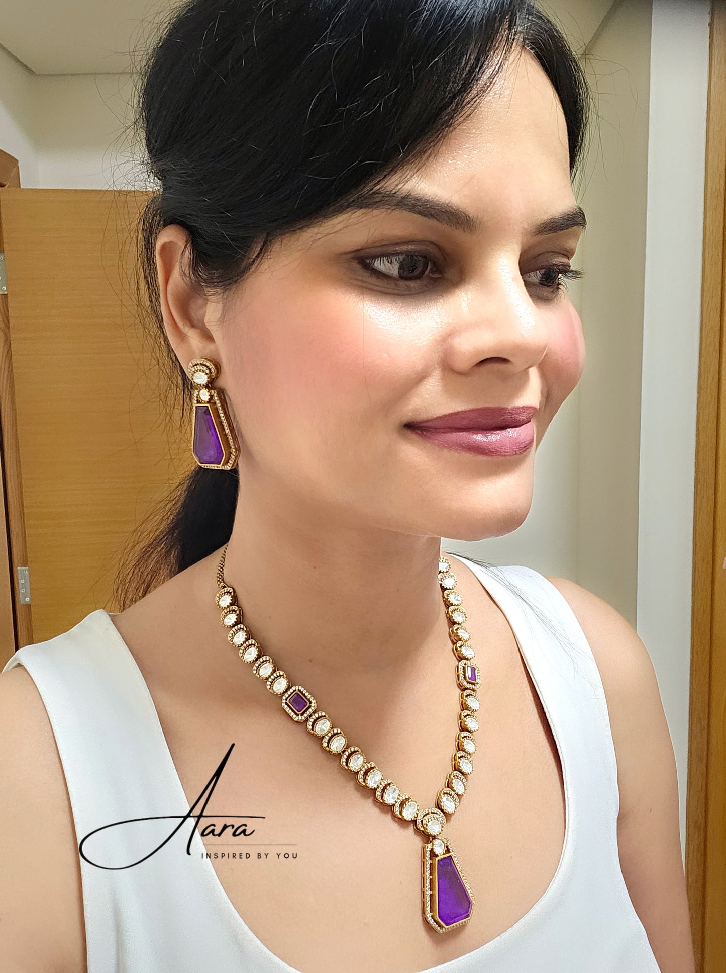 Premium Polki Kundan Doublet Stone Necklace Set