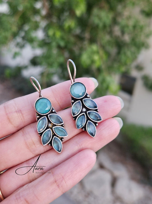 Silver Look Alike Stone Hook Earrings
