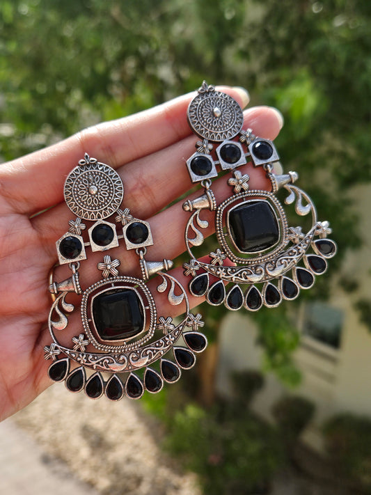 Meher Silver Look Alike Monalisa Stone Earrings