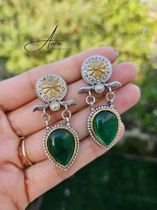 Silver Lookalike Dual Tone Drop Shape Earrings
