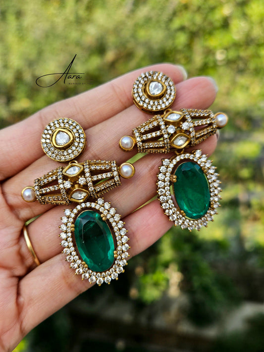 Moissanite Polki Kundan with Doublet Stone Earrings