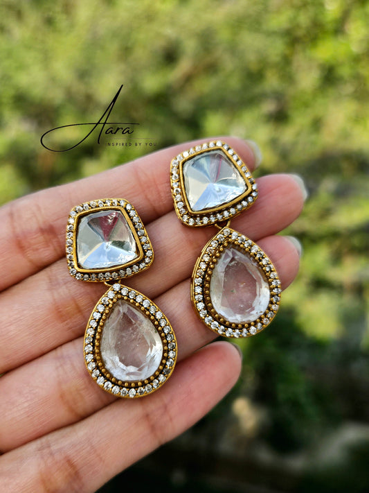 Adaa Moissanite Polki Kundan with Doublet Stone Earrings