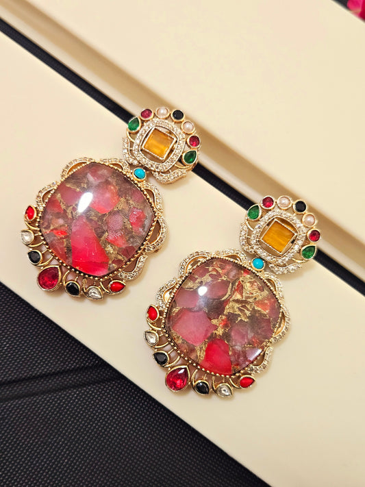 Avni Doublet Earrings with Moissanite Polki AD Stone