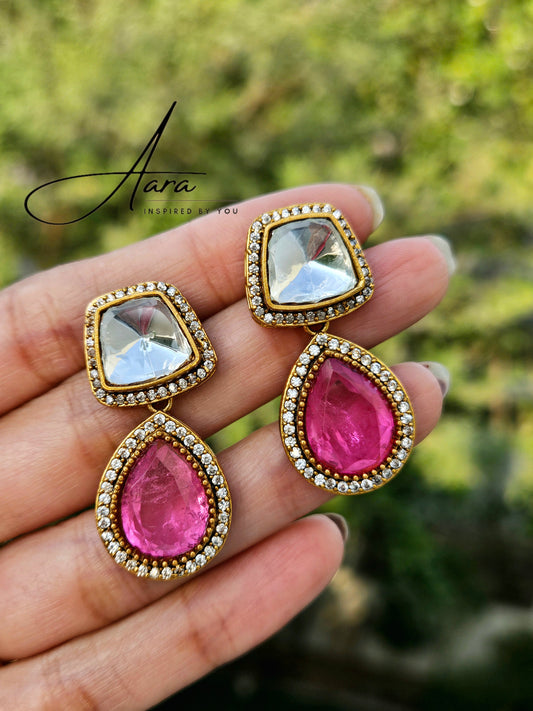 Adaa Moissanite Polki Kundan with Doublet Stone Earrings