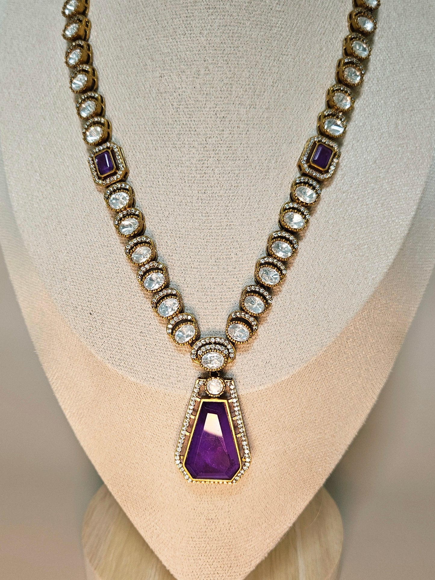 Premium Polki Kundan Doublet Stone Necklace Set