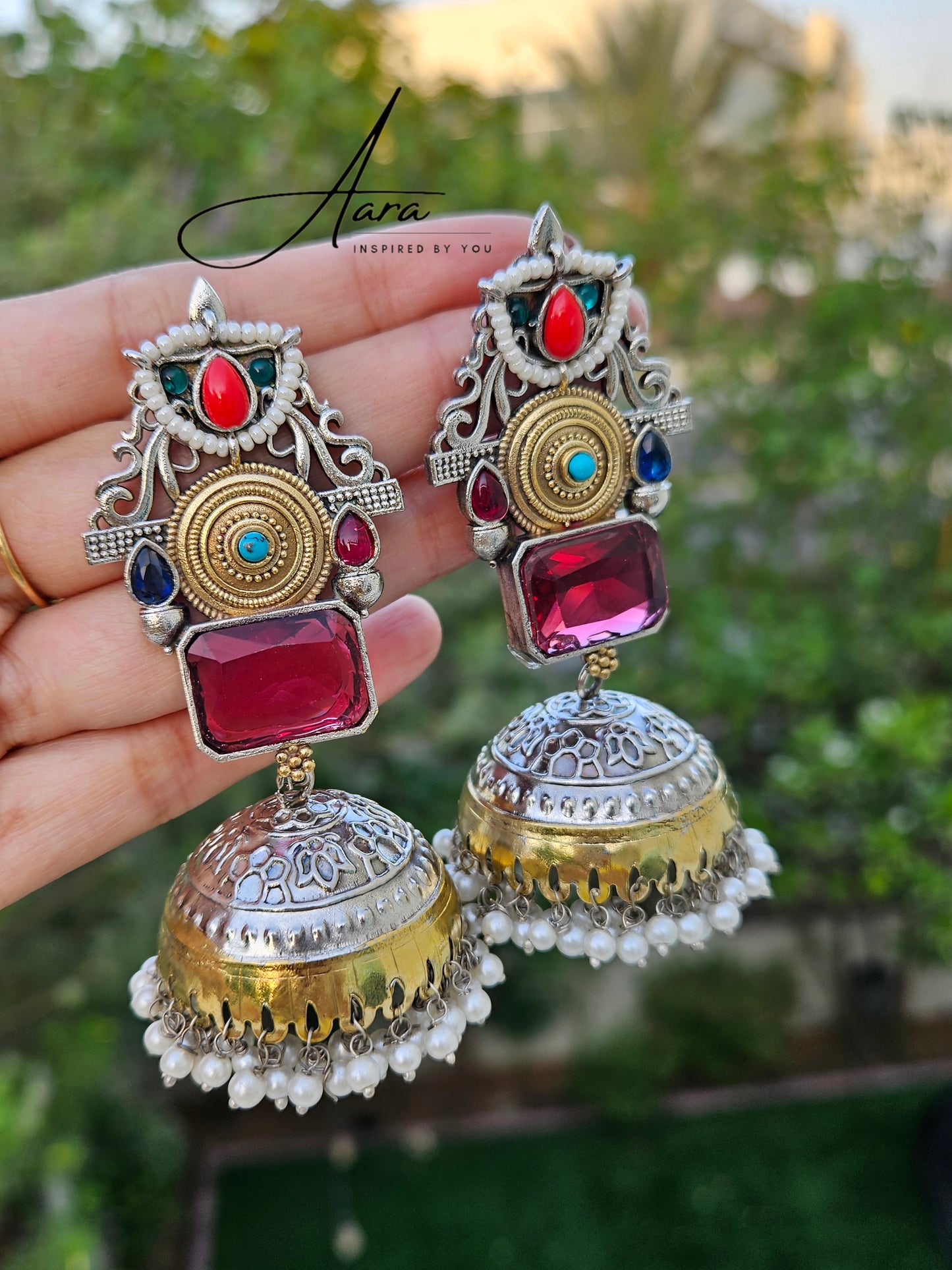 Premium Handcrafted Lightweight Brass Jumka With Stone Work