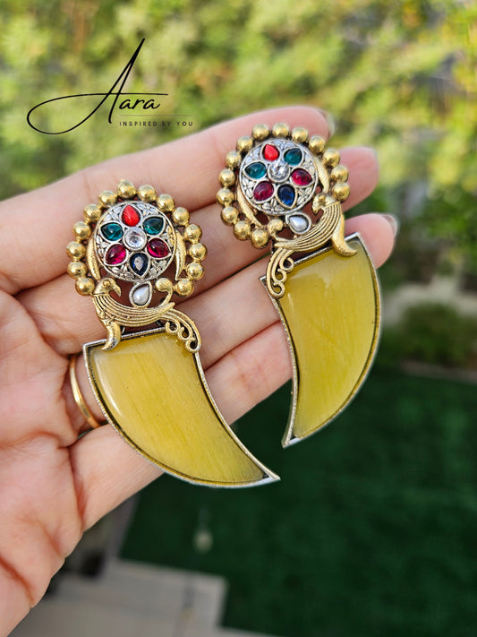 Silver Look Alike Monalisa Stone Dual Tone Earrings